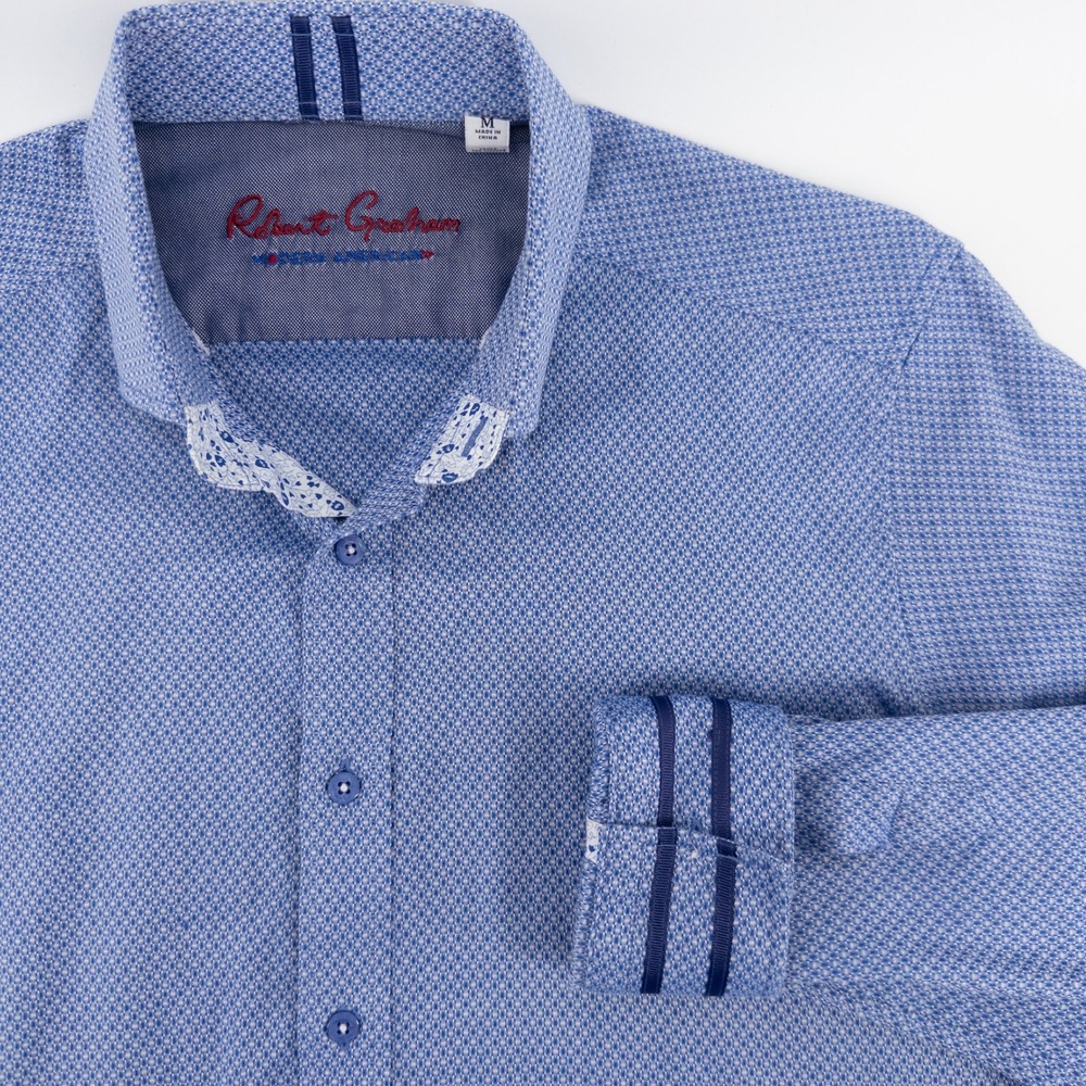 Robert Graham Mens M Button Down‎ Blue Geo Modern Americana Long Sleeve Luxury
